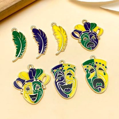 Youdiyla 21pcs Alloy enamel Martini Grasse Carnival Mardi Gras set Pendant Jewelry Making DIY Keychain Earrings Pendant Various Design Charms for Jewelry Making Bracelets Necklace (SN1095) - color: SN1095