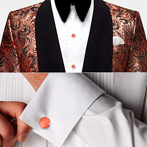 AMITER Men’s Cufflinks and Tuxedo Studs Set, Suitable for Black Suit White Shirts on Wedding, Anniversary, Birthday - color: Orange+silver color