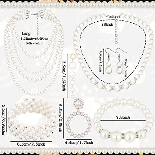 BBTO 8 Pcs Pearl Necklace and Earrings Set for Women Pearl Jewelry Set Faux Necklace Earrings Simulated Bracelets - style: Delicate Style