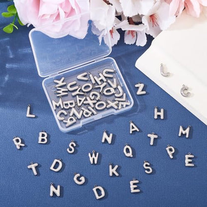 Beadthoven 52Pcs 26 Letter Charms Silver Stainless Steel Initial A-Z Alphabet Pendant Small Capital ABC Bubble Letter Metal Charms Cute Jewelry Accessory for DIY Necklace Earring Keychain Craft Making