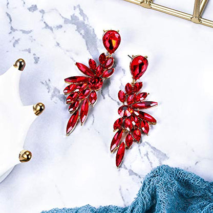 Women's Wedding Bridal Earrings Prom Dangle Earring | Shiny Crystal Teardrop Multi Marquise Cluster for Bride Bridesmaid Bling Jewelry Costume Party Accessories - color: 11-Ruby Color