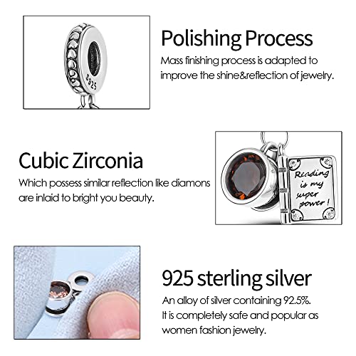 KUNSIR Charms Beads fits Pandora Charm bracelets for Woman 925 Sterling Silver Dangle Pendant Bead Jewelry Beads Gifts Happy Birthday Charms for Women Bracelet&Necklace - style: Coffee Book Charm