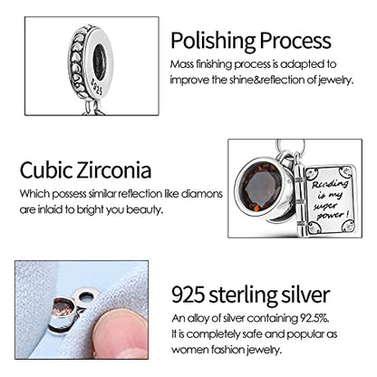 KUNSIR Charms Beads fits Pandora Charm bracelets for Woman 925 Sterling Silver Dangle Pendant Bead Jewelry Beads Gifts Happy Birthday Charms for Women Bracelet&Necklace - style: Coffee Book Charm