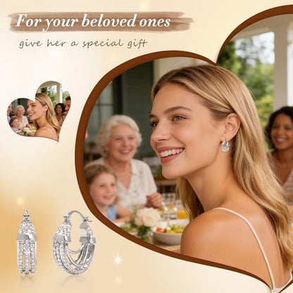 Sonateomber Gold Chunky Crystal Hoop Earrings for Women, Trendy Statement Sparkly CZ Rhinestone Thick Open Hoops Earings Hypoallergenic Wedding Prom Everyday Accessories Fashion Jewelry Gift - color: Silver Layered