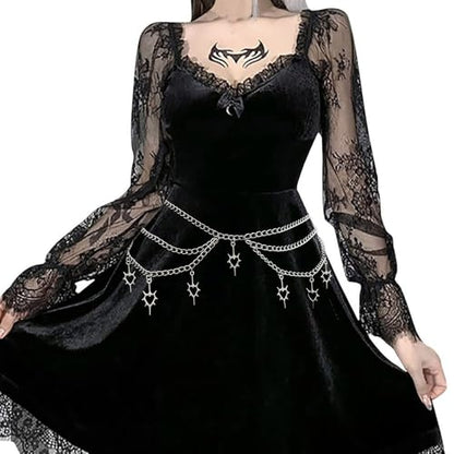 Thorn Heart Waist Chain Belt - Punk Gothic Crossover Body Belly Chains Tassel for Women Girl - color: Thron Heart