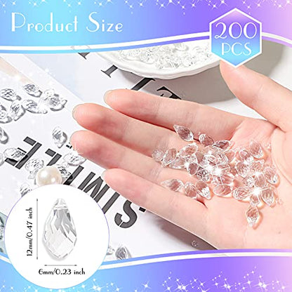 Hicarer 200 Pieces Teardrop Chandelier Crystal Pendants 6 x 12 mm Crystal Beads for Chandelier Jewelry Making DIY Project Earring Necklaces Bracelets (Clear) - color: Clear