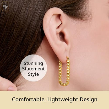 14k Yellow Gold Plated Hoop Earrings for Women with Click Top | Anti Tarnish Lightweight Chunky 14K Gold Hoop Earrings | Hypoallergenic Gold Plated Earrings 0.6 to 1.2 Inches by MAX + STONE - style: Long Oval Twist