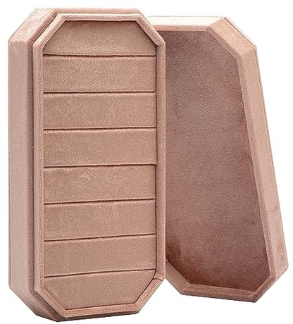 Velvet Ring Organizer Display Tray Jewelry Box Earring Holder Case | for Wedding Birthday Christmas Day (Blush Peach) - color: Blush Peach