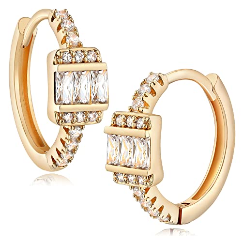 Cubic Zirconia Huggie Earrings 14k Gold Plated Tiny Earrings Small Huggie Hoop Earrings Simple Lightweight Hoops Gift for Women - color: 3Stone