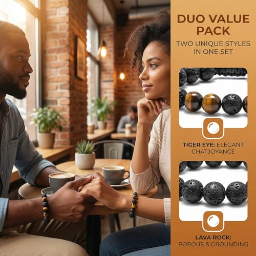 Triple Protection Bracelet & Healing Crystals Tiger Eye Beads Bracelet for Men Women, Natural Stone Bracelets for Men - style: Tiger Eye Bracelets - 2 Packs