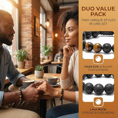 Triple Protection Bracelet & Healing Crystals Tiger Eye Beads Bracelet for Men Women, Natural Stone Bracelets for Men - style: Tiger Eye Bracelets - 2 Packs