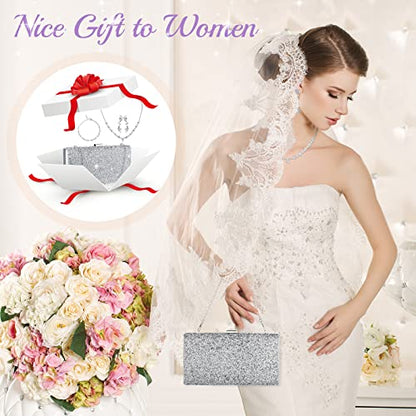 Mixweer 4 Pieces Clutch Purses Bag for Women Evening Rhinestone Jewelry Set Bling Necklace Earrings Bracelets Set for Wedding - style: Simple Style