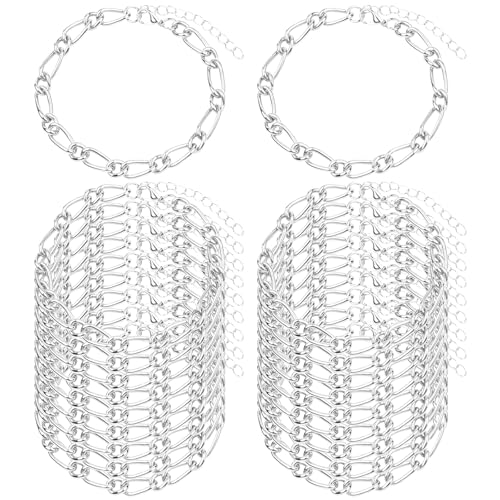 Sumalon 20 Pcs 18K Silver Plated Bracelet Chain Kit, Paperclip Alloy Link Fit Clip with Lock, Bracelet Charm for Women DIY Jewelry Making (Silver)
