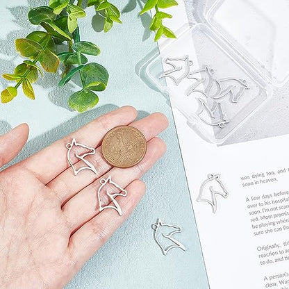 UNICRAFTALE Butterfly Flower Charms Stainless Steel Charms Back Bezel Pendants Metal Charms Animal Charms for DIY UV Resin Pressed Flower Crafts Necklace Bracelet Jewelry Making - style: Animal Horse