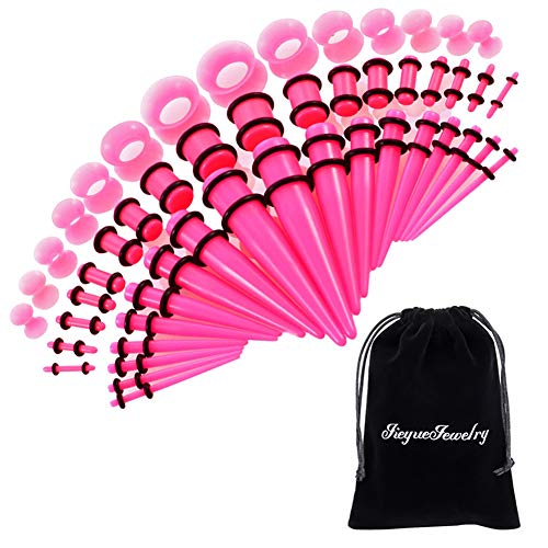JieyueJewelry 50/54 Pcs Ear Stretching Kit 14G-00G | Acrylic Tapers & Plugs with Silicone Tunnels, Ear Gauges Expander Set Body Piercing Jewelry for Women and Men - color: Pink