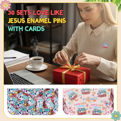 Sayglossy 30 Sets Love Like Jesus Pins on Card Bulk Religious Groovy Jesus Pins Gifts Christian Enamel Lapel Pin with Card for Man Women Church Home Classroom Sunday School Party Supplies Gift - style: Love Like Jesus