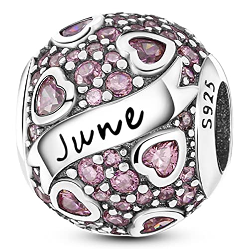 MULA Birthstone Charms 925 Sterling Silver for Bracelets and Necklaces | Dangle Pendants Beads With 5A Cubic Zirconia - Happy Birthday Mothers Day Jewelry - color: June Birthstone