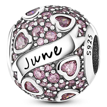 MULA Birthstone Charms 925 Sterling Silver for Bracelets and Necklaces | Dangle Pendants Beads With 5A Cubic Zirconia - Happy Birthday Mothers Day Jewelry - color: June Birthstone