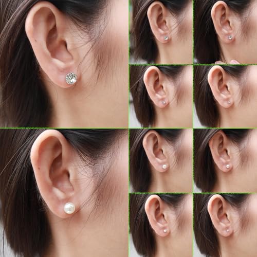 20 Pairs Stud Earrings Jewelry Set for Women Simulated Pearl Crystal CZ Set | Hypoallergenic, Trendy Bridal, Suitable for Weddings Birthdays Christmas Valentine's Day Gift Anniversary Mother's Day - color: 20 Pairs Earrings