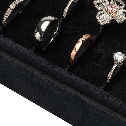 Velvet Ring Organizer Display Tray Jewelry Box Earring Holder Case | for Wedding Birthday Christmas Day (Black) - color: Black