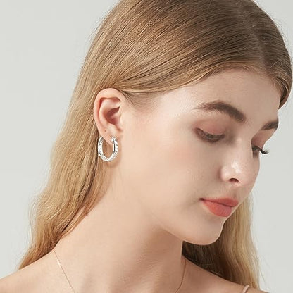 JSGEMSLEE Hypoallergenic Cubic Zirconia Hoop Earrings for Women 925 Sterling Silver Huggie Hoops Earrings CZ Earrings Jewelry Gifts - color: Star Moon Hoop