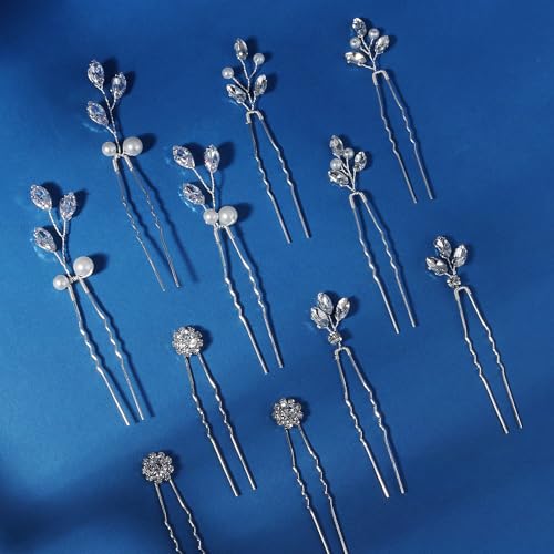 11 Pieces Bride Hair Pins Rhinestones Hair Accessories for Women Crystal Hair Piece for Wedding Bride Women Bridesmaids - color: 03 Silver-UY-0626