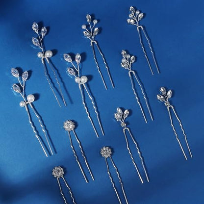 11 Pieces Bride Hair Pins Rhinestones Hair Accessories for Women Crystal Hair Piece for Wedding Bride Women Bridesmaids - color: 03 Silver-UY-0626