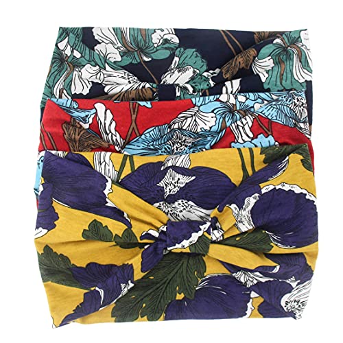 Yeshan Boho Bandeau headbands for Women Wide Bandana Knot Hair Scarf Floral Printed African Hair Bands Elastic Turban Thick Head Wraps Stretch Cotton Head Bands,Pack of 6 - color: No1(flower 6 pcs)