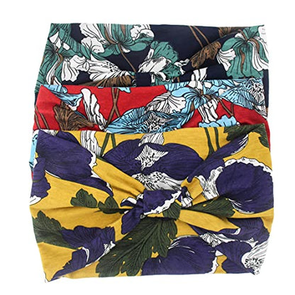 Yeshan Boho Bandeau headbands for Women Wide Bandana Knot Hair Scarf Floral Printed African Hair Bands Elastic Turban Thick Head Wraps Stretch Cotton Head Bands,Pack of 6 - color: No1(flower 6 pcs)