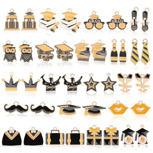 MARFOREVER 40 Pcs/20 Pairs Graduation Charms or Jewelry Making | Graduation Cap Charms, Grad Diplomas Hat Enamel Charm Pendants,Class of 2027 Bracelet Necklace Earrings Making Accessories - style: Graduation