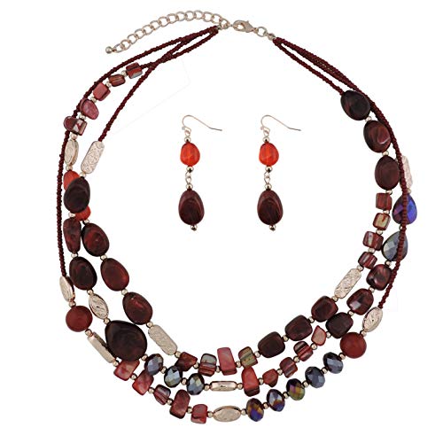 Coiris 3 Multi Layer Shell Glass Beaded Fashion Necklace for Women 21" - color: N0001-wine