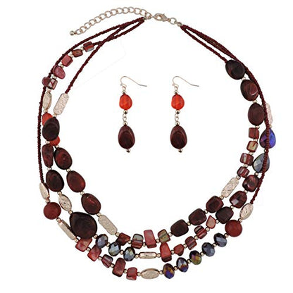 Coiris 3 Multi Layer Shell Glass Beaded Fashion Necklace for Women 21" - color: N0001-wine