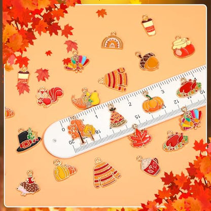 MARFOREVER 40 Pcs/20 Pairs Fall Charms for Jewelry Making Autumn Charms | Thanksgiving Charm for Jewelry Making, Fall Pumpkin Maple Leaf Turkey Enamel Pendants, Bracelet Necklace Earrings Making - style: Fall