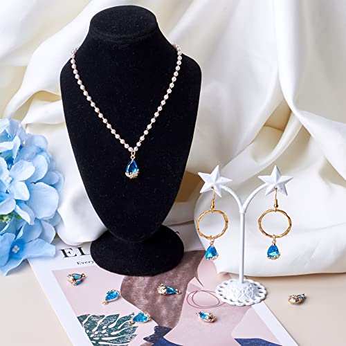 FASHEWELRY 50Pcs Faceted Teardrop Glass Pendants Transparent Crystal Drop Charms with Light Gold Brass Flower Setting for DIY Bracelet Necklace Earring Jewelry Craft Making - color: Light Blue