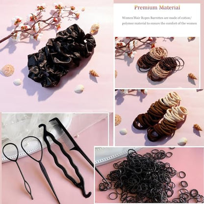 YANRONG 755PCS Hair Accessories for Woman Set Seamless Ponytail Holders Variety Hair Scrunchies Hair Bands Scrunchy Hair Ties For Thick and Curly (755PCS (black brown)) - color: 755PCS (black brown)