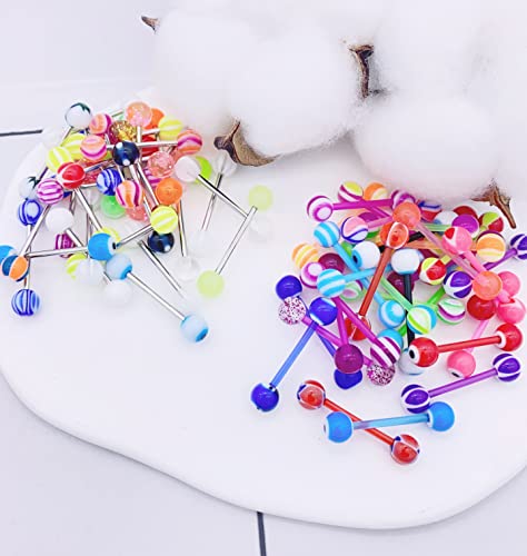 30-200Pcs 14G Surgical Steel Tongue Rings for Women Stainless Steel Nipple Rings Barbell Body Piercing - color: D: 120pcs