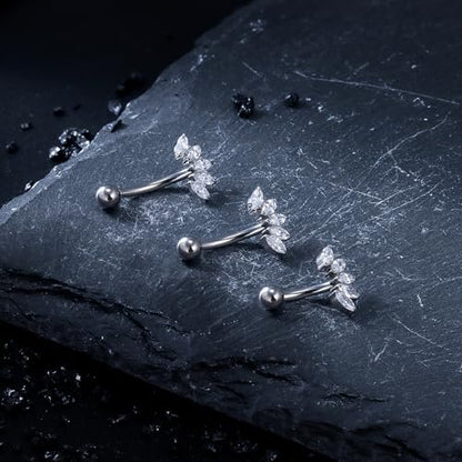 16G Astm F136 Titanium Eyebrow Piercing Jewelry Curved Barbell Eyebrow Ring Vertical Labret Lip Jewelry Daith Rook Earrings Navel Small Belly Button Ring Piercing Jewelry for Women Men CZ - style: 16G, 8MM Length-G