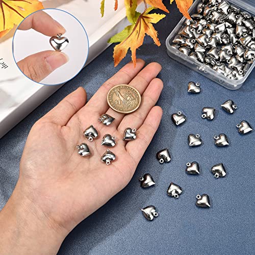 SUNNYCLUE 1 Box 100Pcs Heart Charms Hearts Stainless Steel Love Charm Bulk 3D Metal Beads Mother's Day Pendants for Jewelry Making DIY Gifts Bracelets Necklaces Crafts Supplies - color: 1 Box 100Pcs Stainless Steel 3D Heart Charms