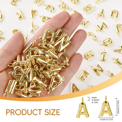 26 Pcs 18K Gold Filled Bubble Letter Charms for Jewelry Making, Initial Gold Puffy A-Z Alphabet Pendant Beads, Balloon Slide Glitter Pendants for Women’s Bracelet, Necklace & Earring Making