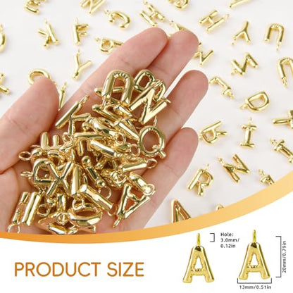 26 Pcs 18K Gold Filled Bubble Letter Charms for Jewelry Making, Initial Gold Puffy A-Z Alphabet Pendant Beads, Balloon Slide Glitter Pendants for Women’s Bracelet, Necklace & Earring Making