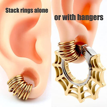 Casvort 10 PCS 16G Seamless Septum Nose Piercing Rings Segment Tragus Hoop Rings 316 Stainless Steel Helix Ring Stack Clickers Ear Plugs Hangers Women Body Jewelry - color: Gold Classic, size: 1.2*6mm 10 PCS