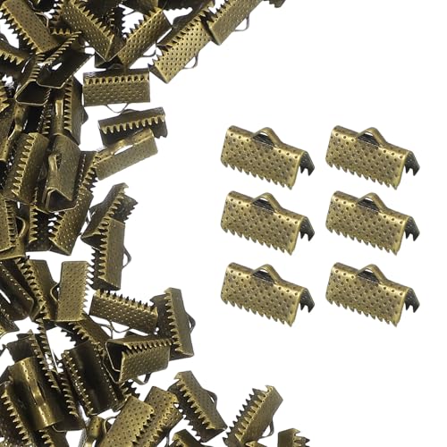 uxcell 200Pcs Ribbon Ends, 13mm Ribbon Crimp Clamp End Bookmark Leather Pinch Crimps Cord Ends, Foldable Clasps Crimp End for Necklace Bracelet DIY Craft Making, Bronze - color: Bronze, size: 13mm