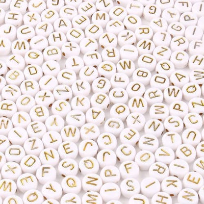 Acrylic Letter Beads Alphabet Gold Letter White Cube Beads for Friendship Bracelets and Gifts Souvenir Jewelry Making(7 * 4mm Round,1000pcs) - color: Gold White(Round)