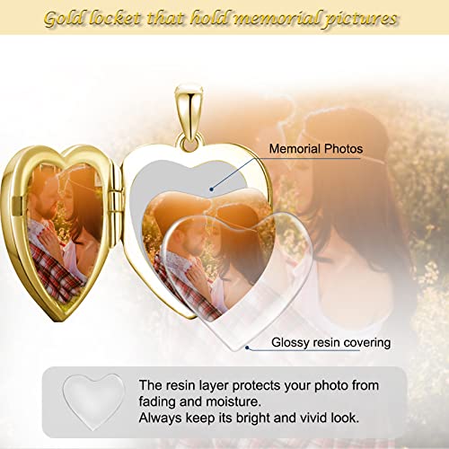SOULMEET 10K 14K 18K Solid Yellow Gold/Plated Gold Locket Radiation Initial Heart Locket Necklace that Holds Pictures Personalized Photo Locket Necklace Alphabet A-Z - style: S-locket+photo+text