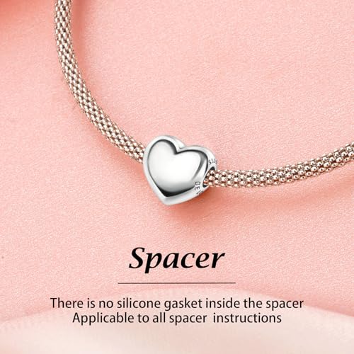 S925 Bead Pendant Charms for Bracelets Necklaces, Compatible with Pandora, Jewelry Making DIY - style: 2 PCS Small Silver Heart Spacers