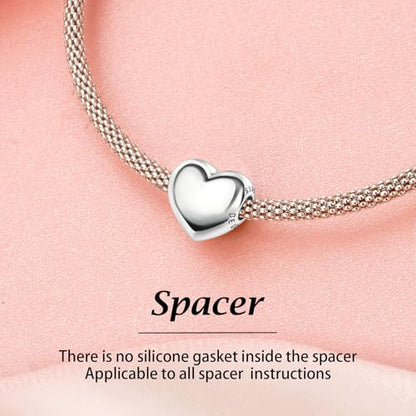 S925 Bead Pendant Charms for Bracelets Necklaces, Compatible with Pandora, Jewelry Making DIY - style: 2 PCS Small Silver Heart Spacers