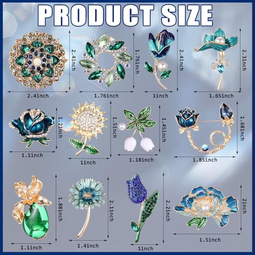 12 Pcs Women Brooches Bulk Vintage Rhinestone Pin Set - style: Flower