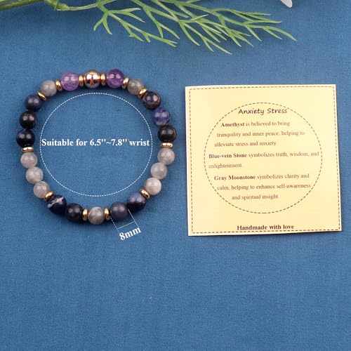 KSQS Healing Stone Bead Bracelet for Women, Natural Gemstones Balance Protection Bracelet, Spiritual Crystal Beads Bracelet Anxiety Relief with Meaning Card - color: Anxiety Stress