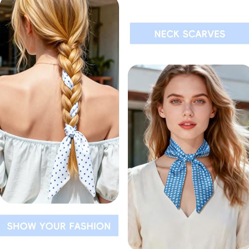 ZXZH 6 Pack Fashion Scarves for Women, Versatile Boho Head Scarf | Satin Scarf for Hair, Neck, Wrist, and Purse Accessories - color: Blue Preppy Print