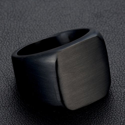 Stainless Steel Signet Ring for Men Solid Square Biker Rings Matte Brushed/Polished Finish - color: Brushed, Black
